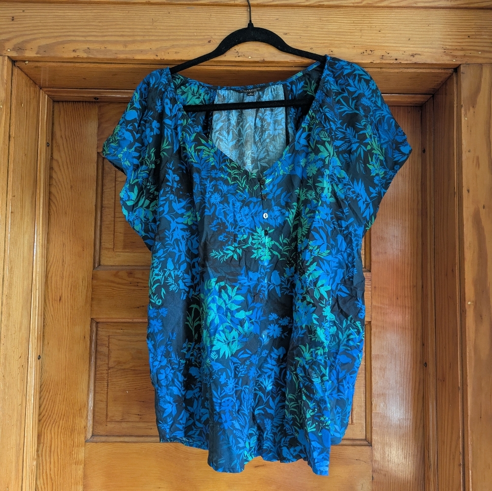 Liverpool Vibrant Blue and Green Leaf Print Blouse